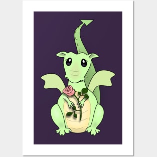 Cute Baby Dragon with Rose Posters and Art
